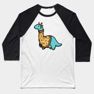 Cute Long Neck Dressed As Giraffe, Dinosaurus. Baseball T-Shirt